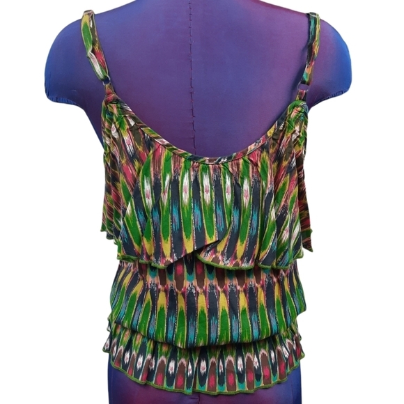 Nine West Jewel Tone Ruffle Layered Smocked Waist Tank Top Size Medium Women's - Picture 4 of 7